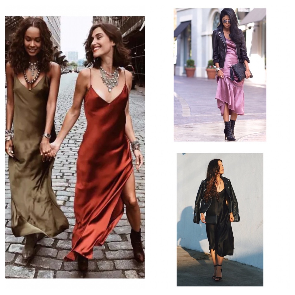 The Lolo Satin Slip Dress with Side Split in Olive